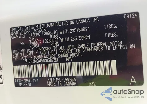 2024 Lexus Rx 350H Luxury from USA, damaged, VIN 2T2BBMCA6RC058790